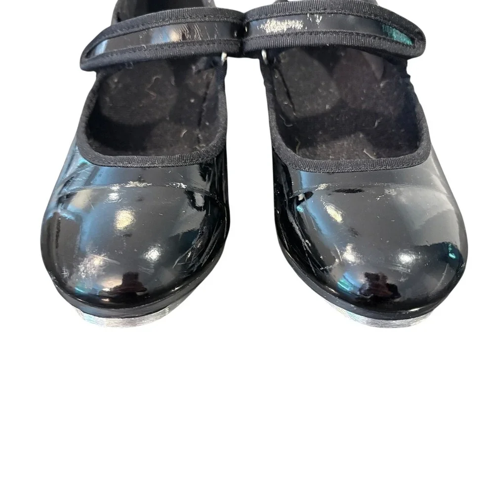 Tap Shoes Girls 1A Black Patent Leather Adjustable Strap‎ Hook and Loop Closure
